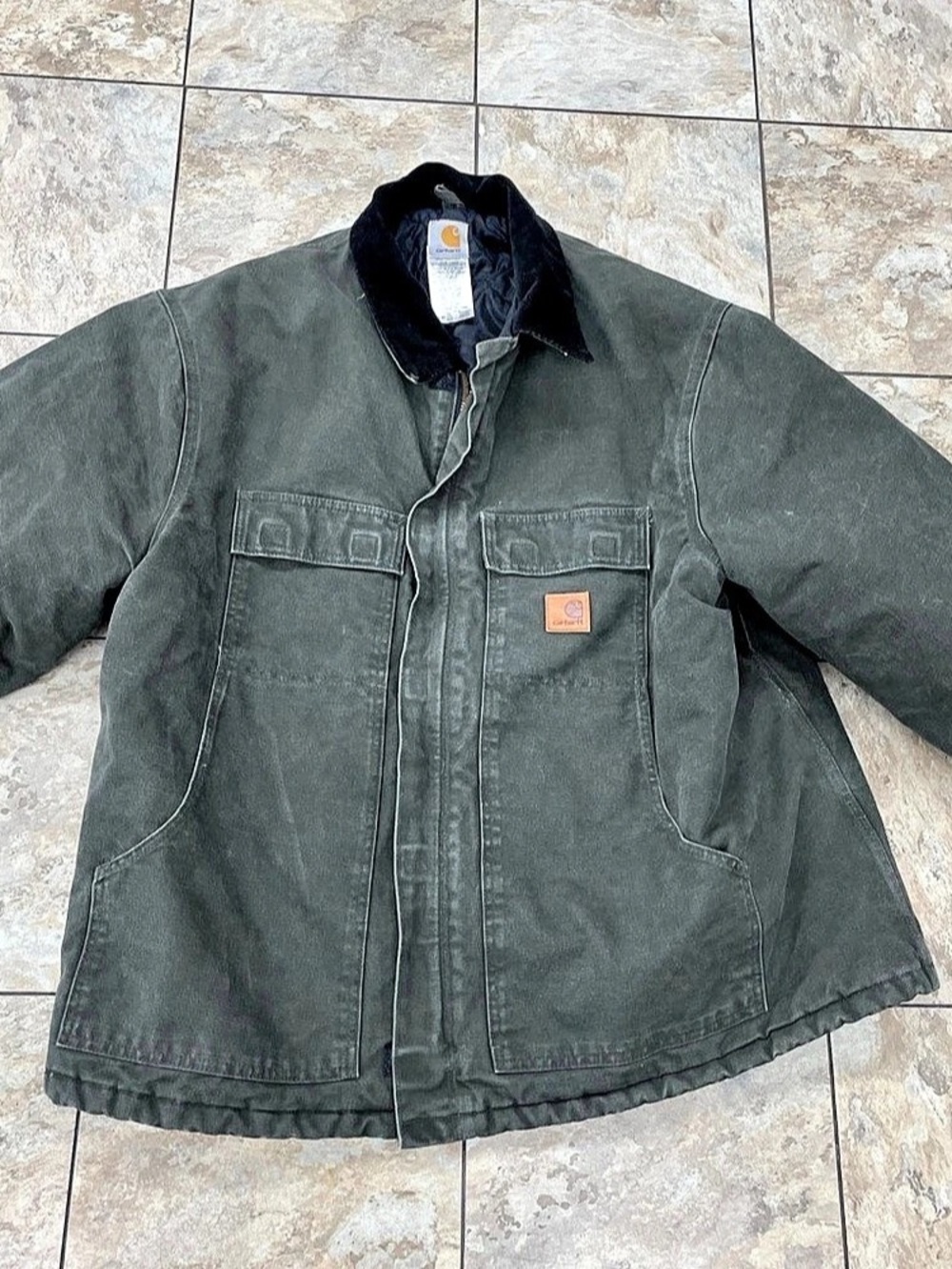 Carhartt Sandstone Traditional Coat Arctic Quilt Lined Canvas Work Jacket Green